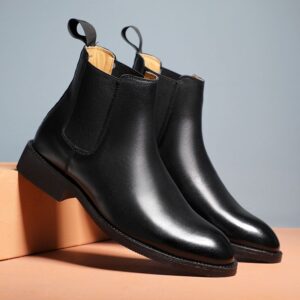 men’s premium black chelsea leather boots